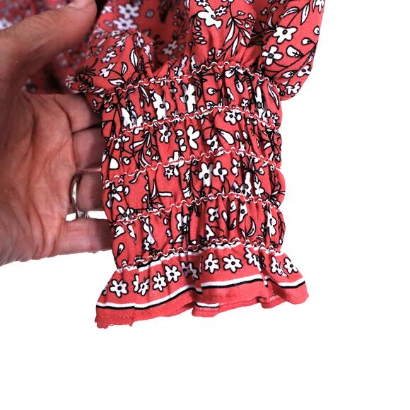 Max Studio Blouse Pink Floral Long Sleeve Boho Wrap with Smocked Accents Med - Picture 3 of 8